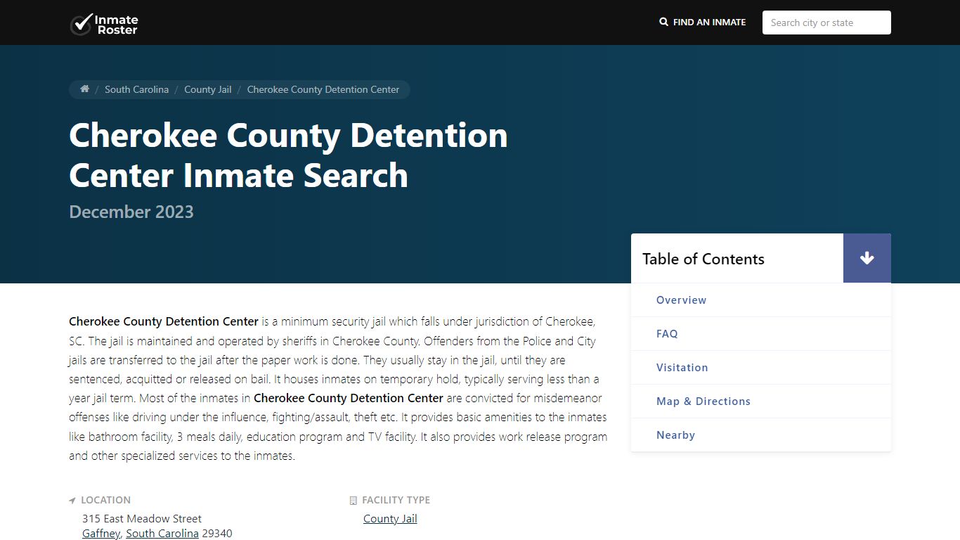 Inmate Search | Cherokee County Detention Center - Gaffney, SC